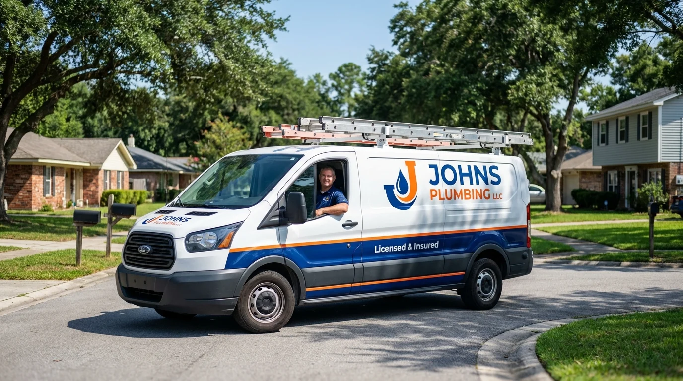 Johns Plumbing LLC service van in Rome City, IN