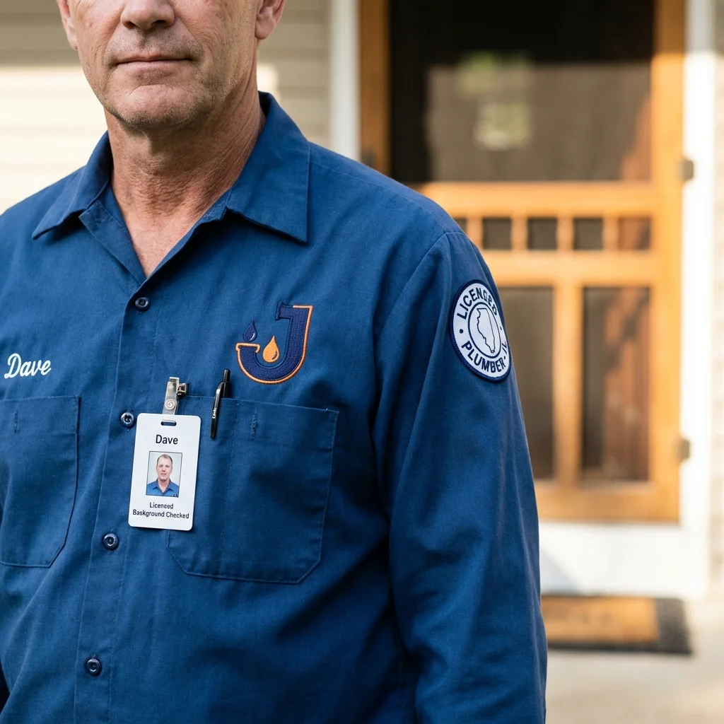 Licensed plumber showing ID badge in Rome City, IN