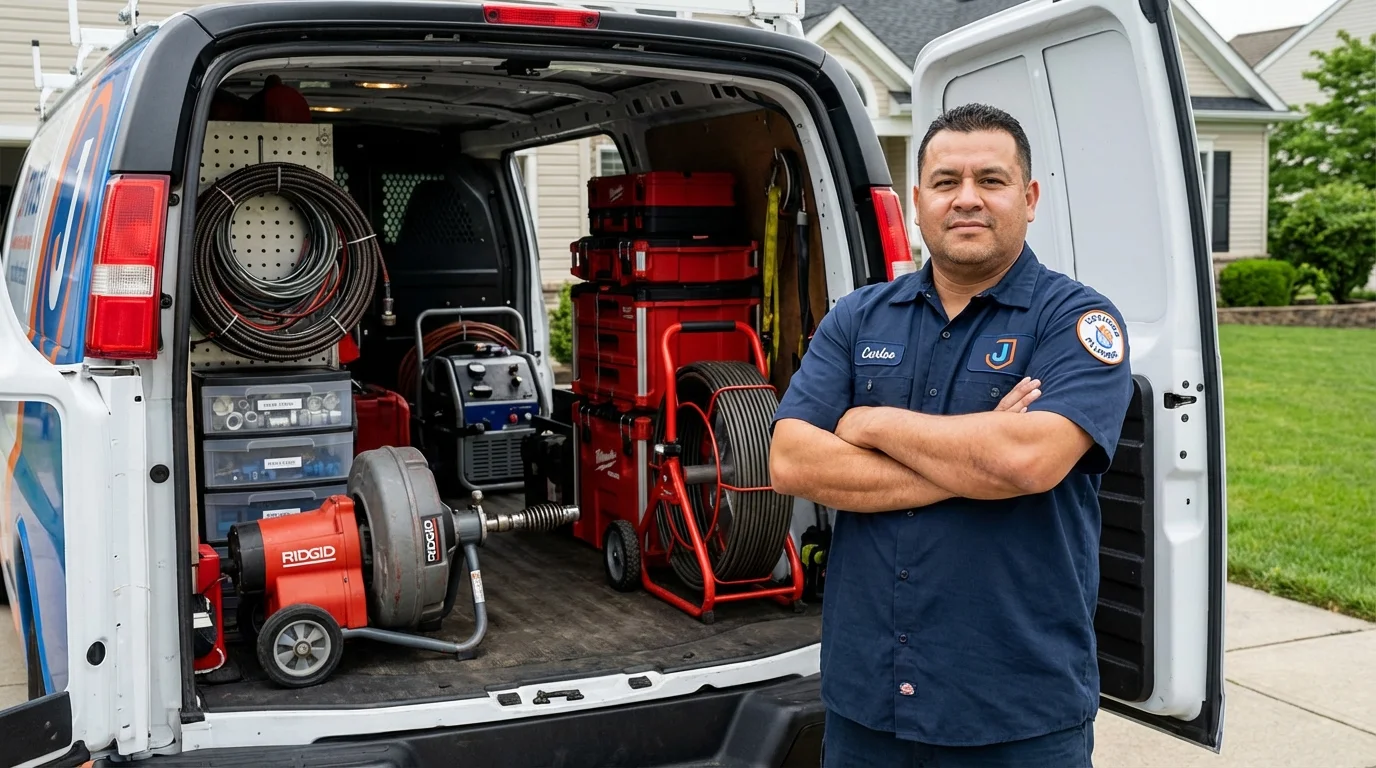 Professional drain cleaning equipment and Johns Plumbing LLC plumber in Rome City