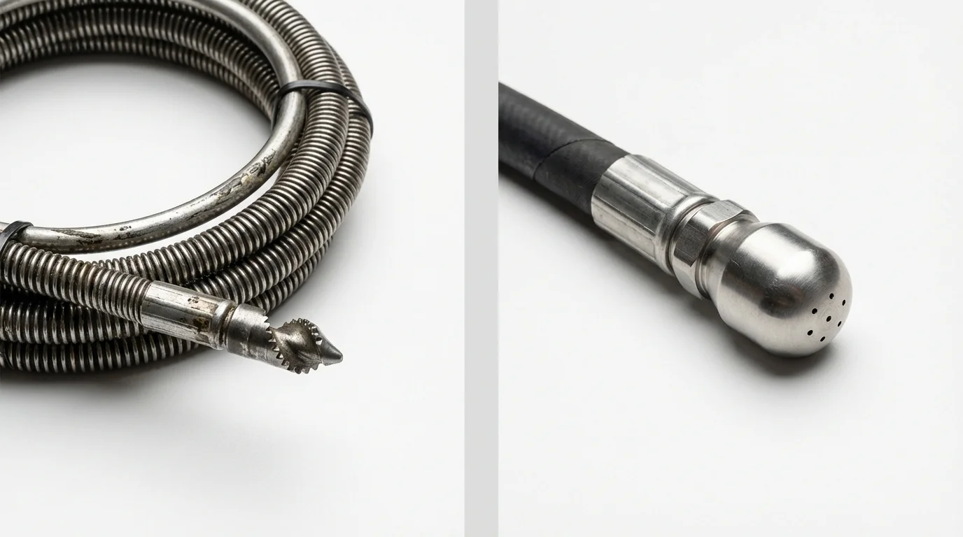 Drain snake cable and hydro jetting nozzle used for drain cleaning in Rome City, IN