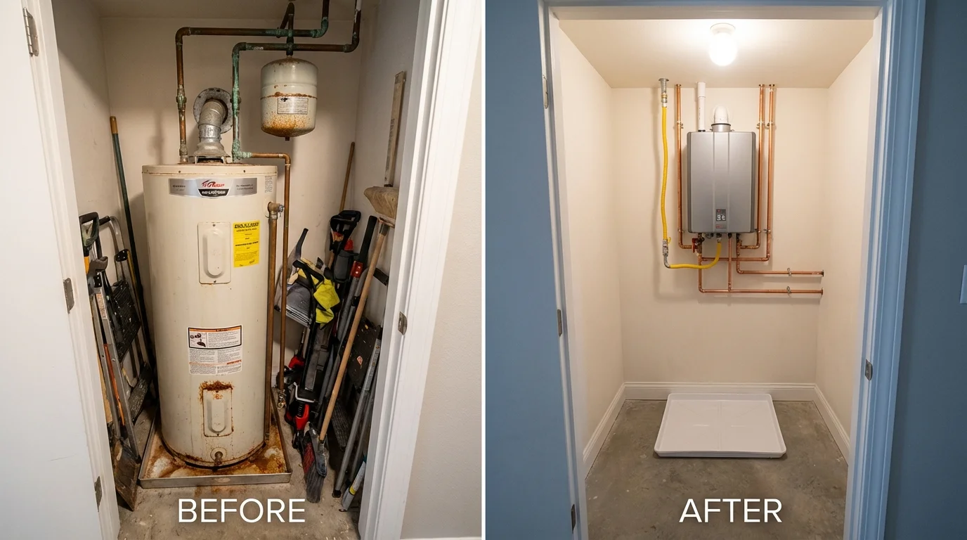 Tank water heater versus wall-mounted tankless unit comparison for Rome City, IN homeowners